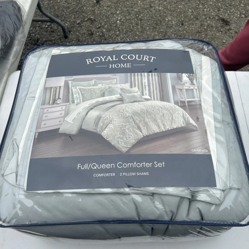 Royal Court Calmfield Aqua Full Queen 3Pc Comforter Set Damask NEW